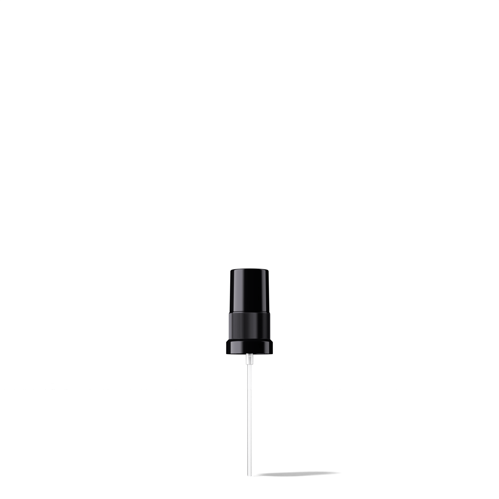 Taupo Spray cap, DIN18, PP, black, dose 0.14 ml, black dot, black overcap (Orion 30)