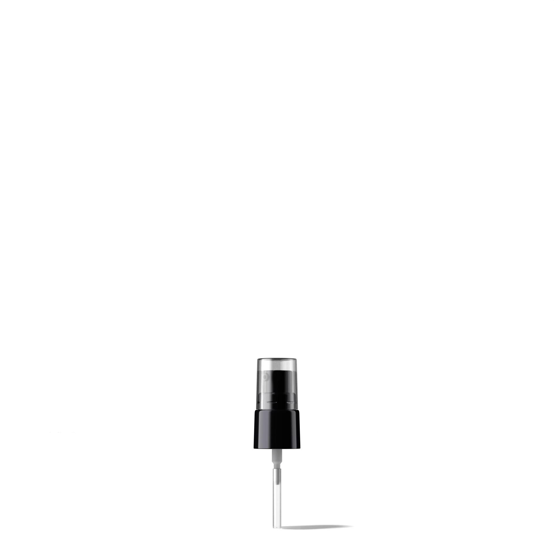 Neva Pump cap, 18/415, PP black, dose 0.10 ml, transparent overcap (Virgo 15)